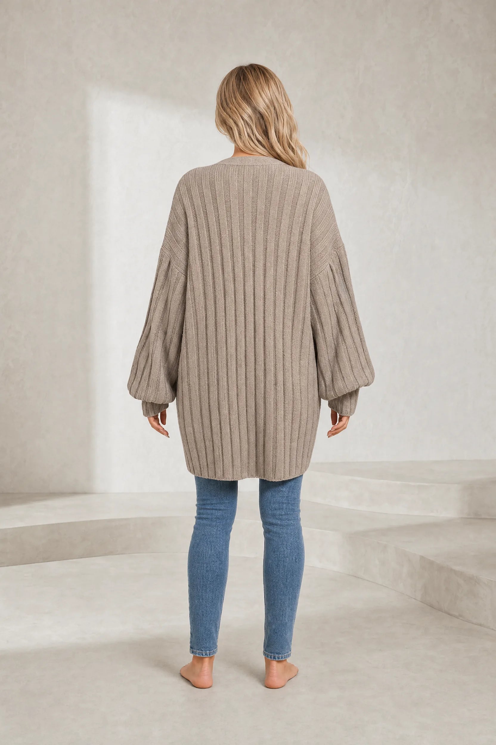 Gilet long beige manches bouffantes | Lounelle Paris