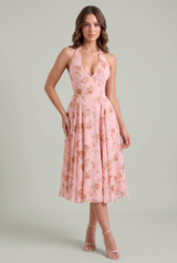 Robe rose fleurie mit freiem Rücken