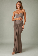 Drapiertes trägerloses Maxikleid