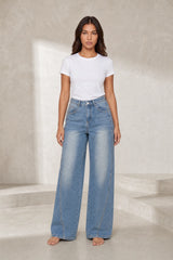 Jean bleu coupe ample taille mi-haute