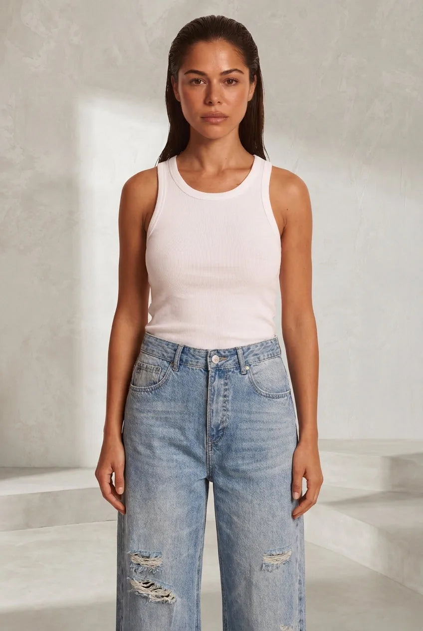 Jean bleu délavé coupe ample déchiré | Lounelle Paris
