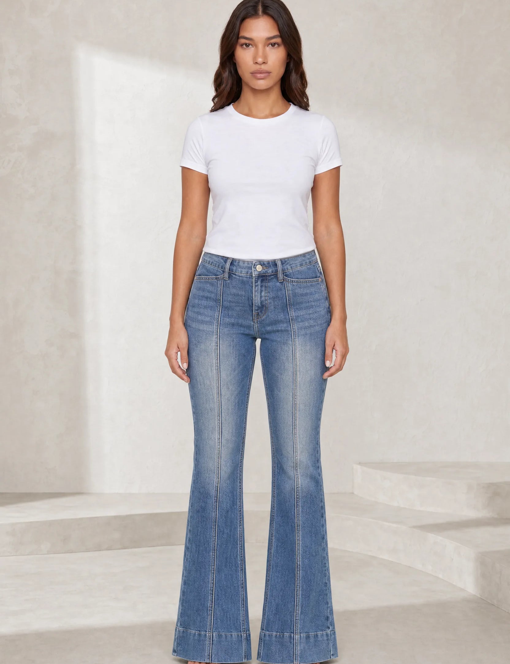 Jean bleu évasé taille mi-haute | Lounelle Paris