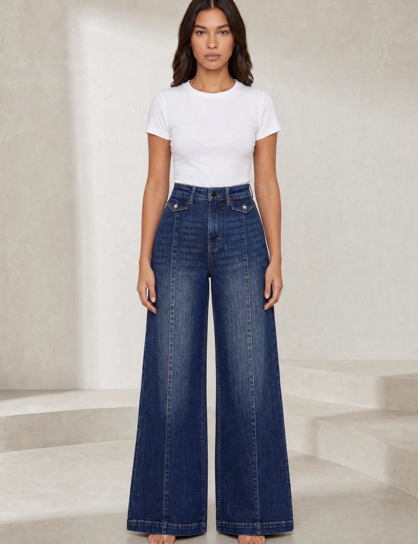 Jean bleu taille haute coupe large | Lounelle Paris