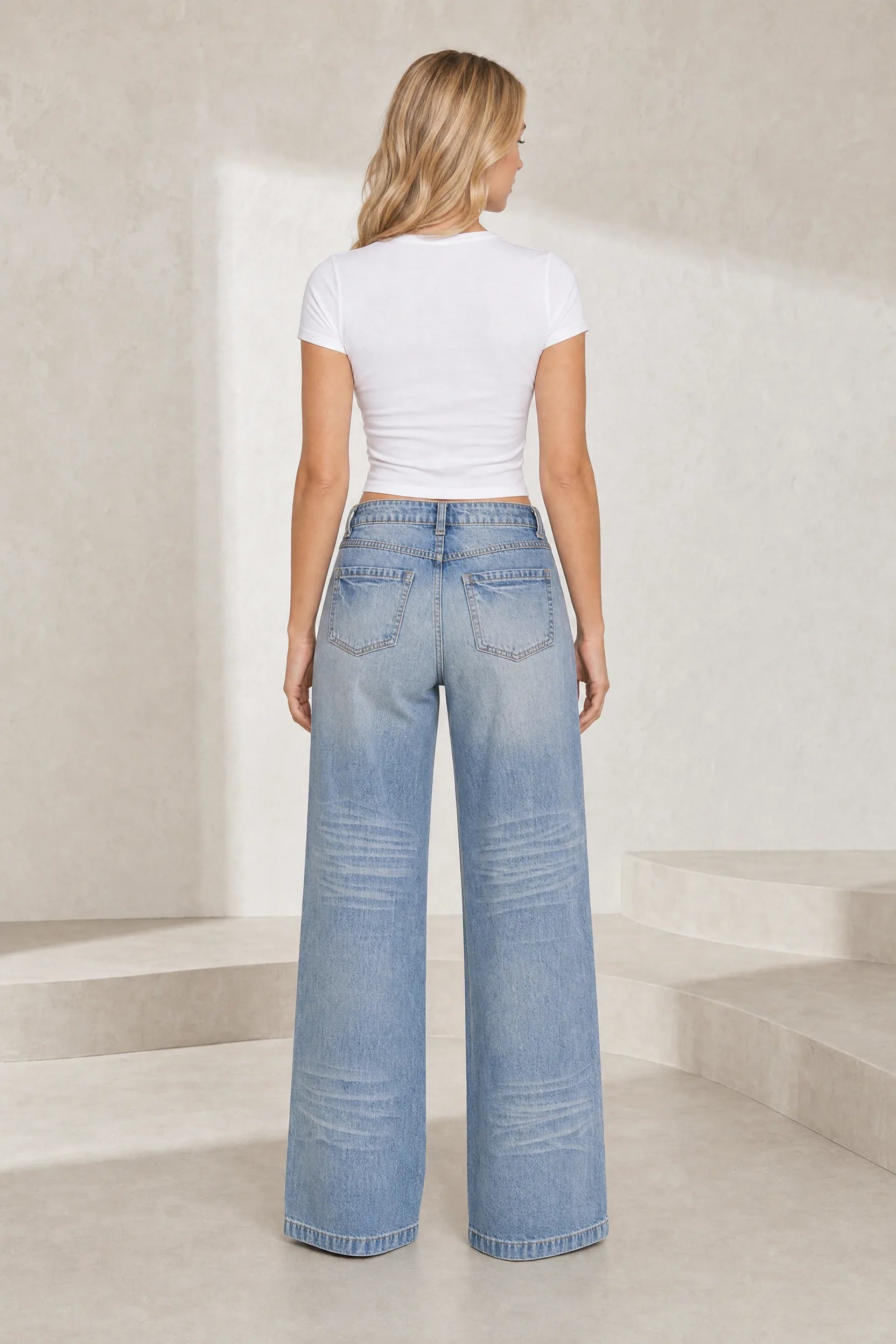Jean large bleu clair taille mi-haute | Lounelle Paris