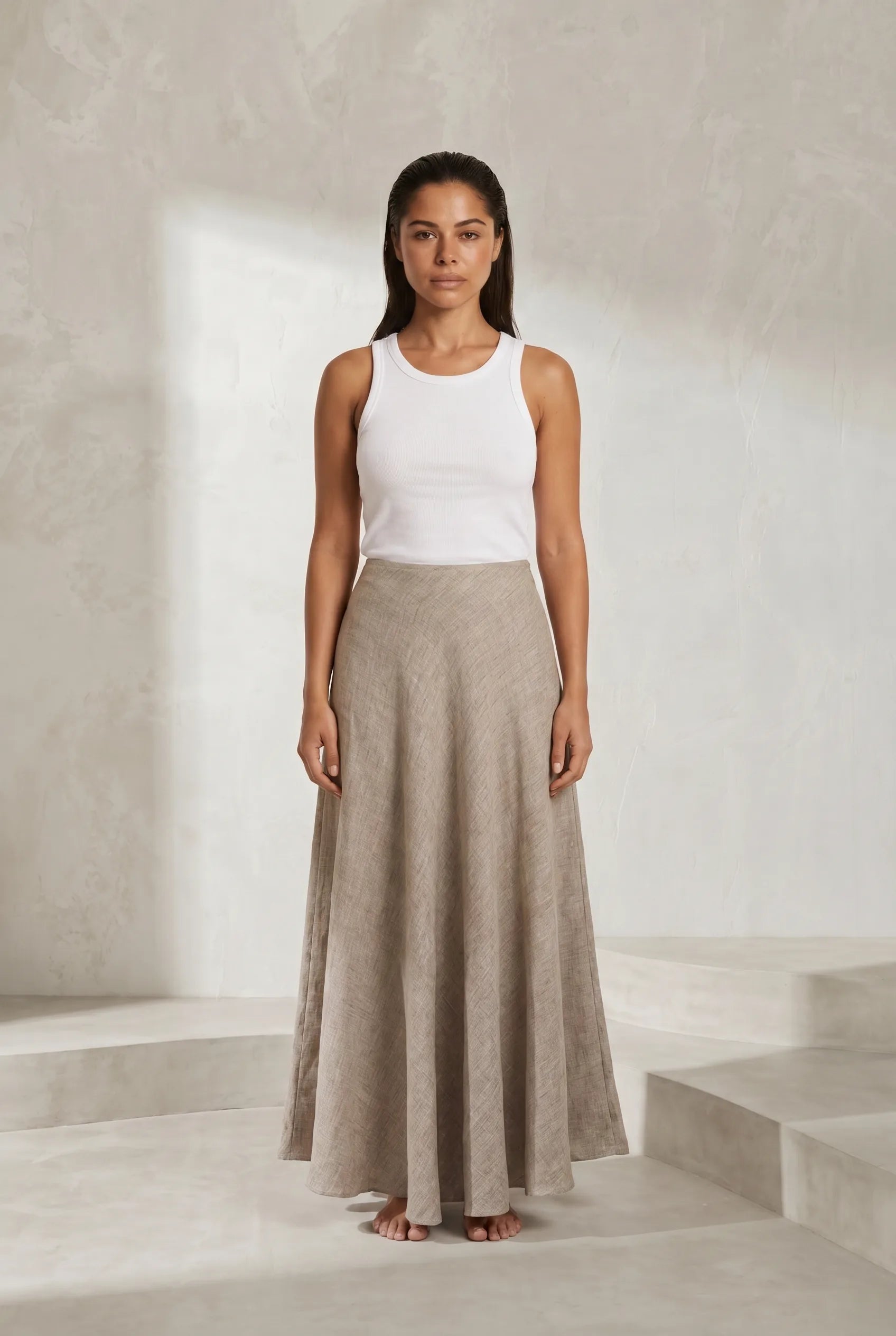 Jupe longue beige évasée | Lounelle Paris