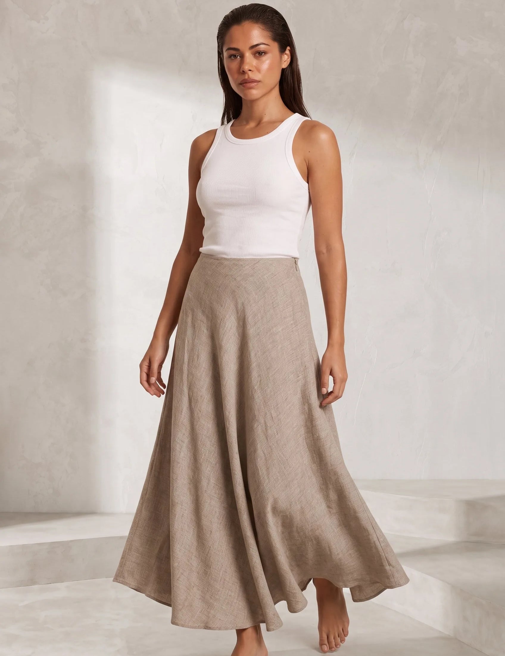 Jupe longue beige évasée | Lounelle Paris