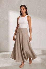 Jupe longue beige évasée | Lounelle Paris