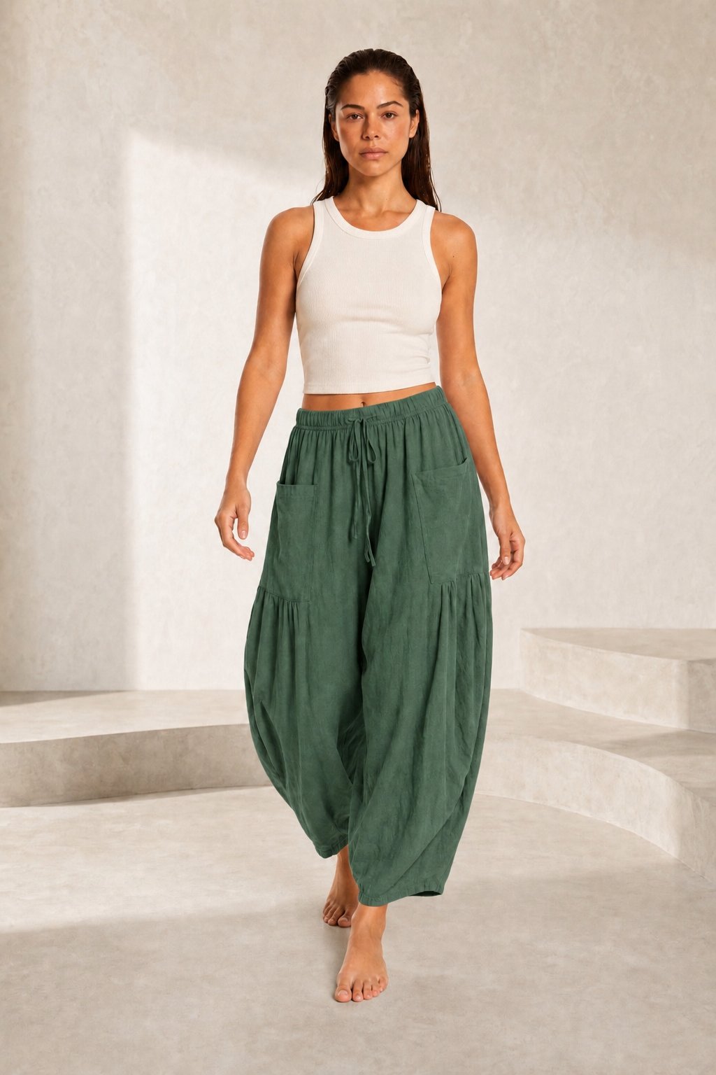 Pantalon large taille haute plissé | Lounelle Paris