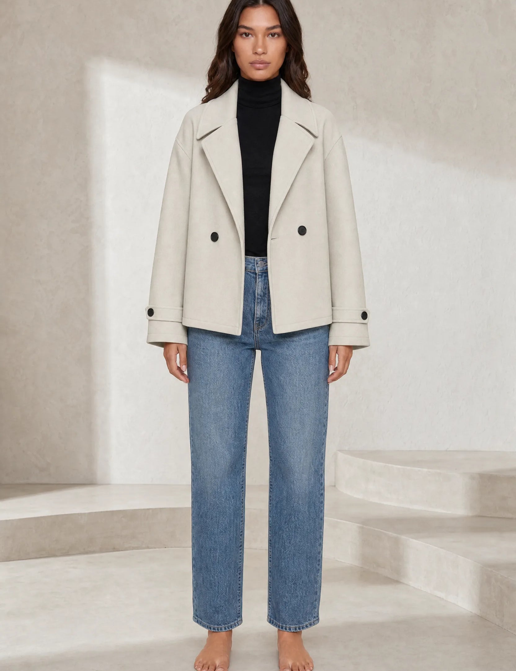 Manteau court écru double boutonnage | Lounelle Paris