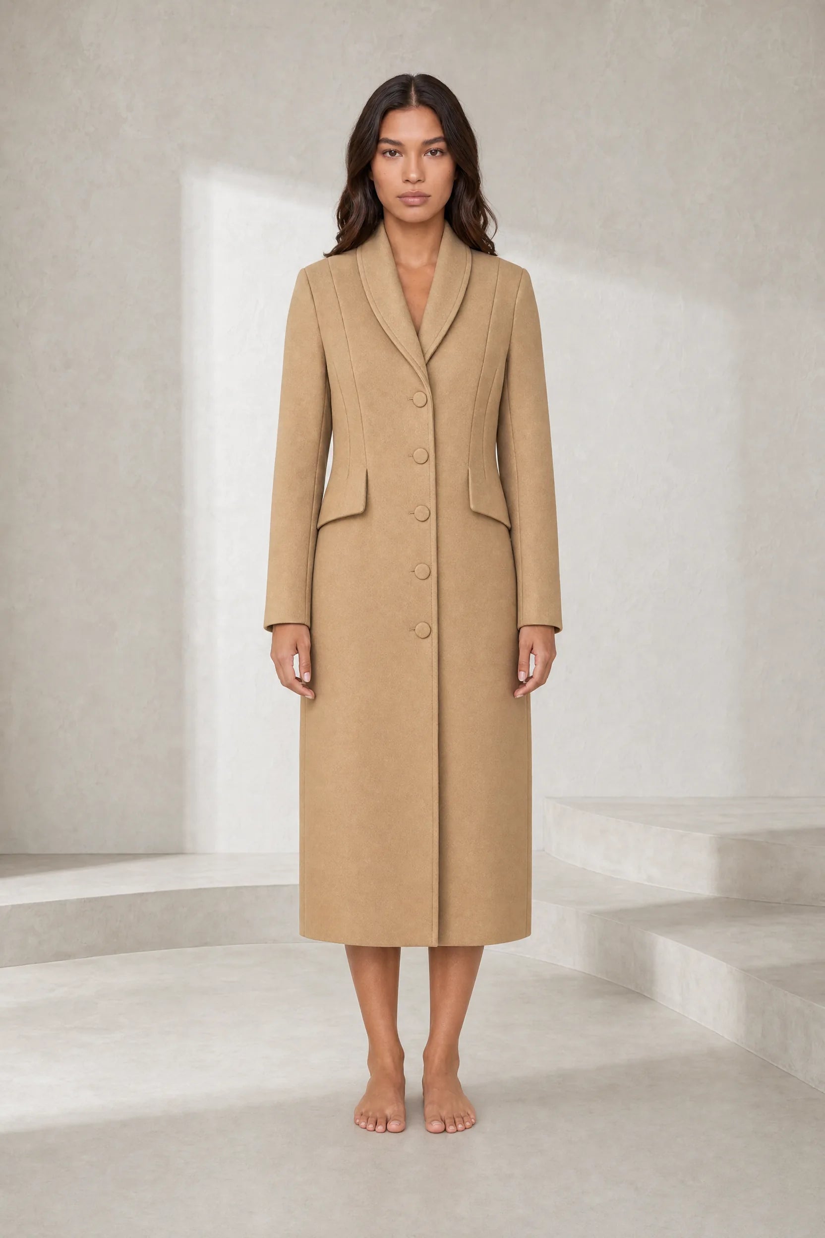 Manteau long cintré à col tailleur | Lounelle Paris