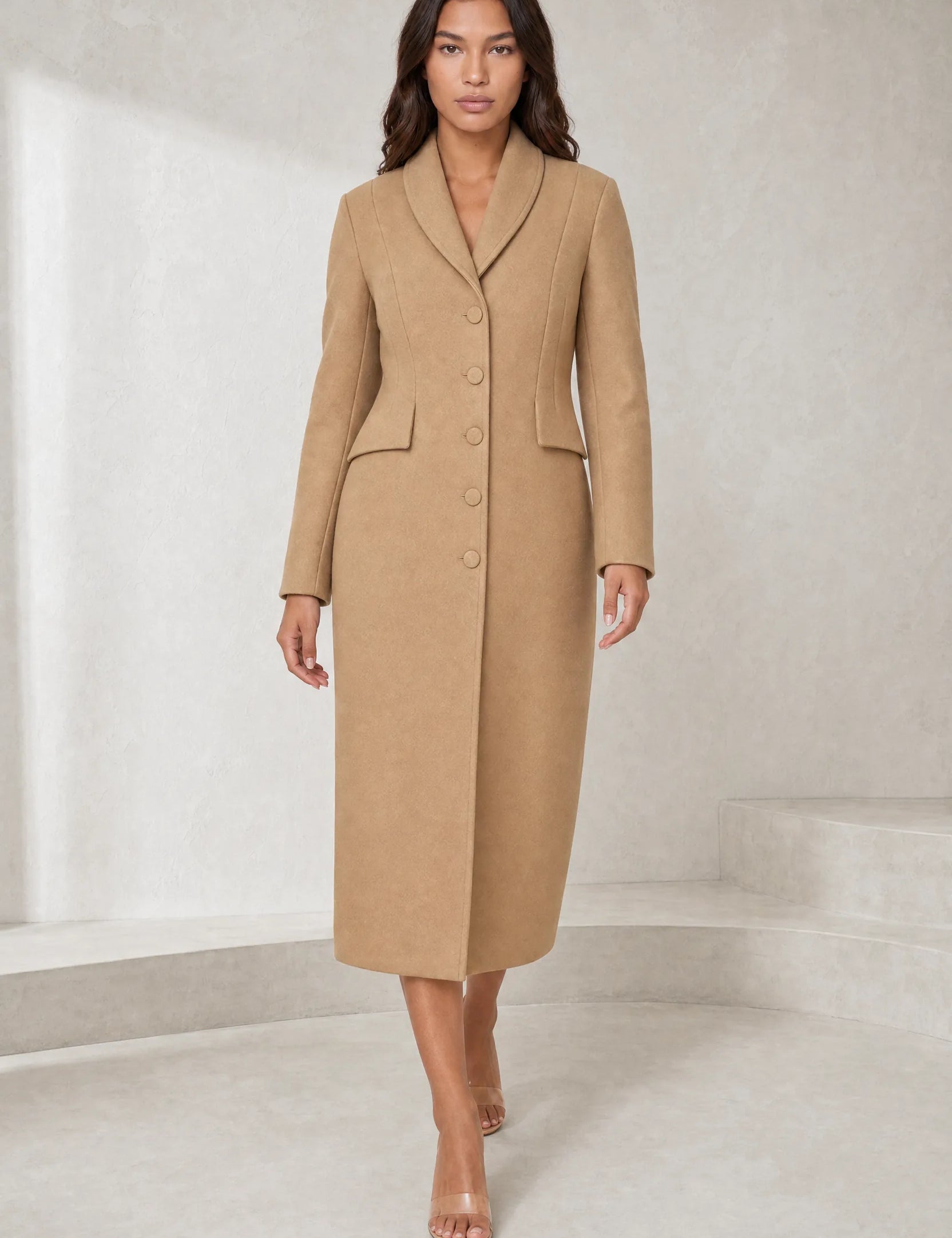 Manteau long cintré à col tailleur | Lounelle Paris