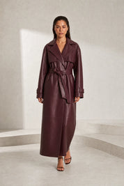 Manteau long effet cuir ceinturé | Lounelle Paris