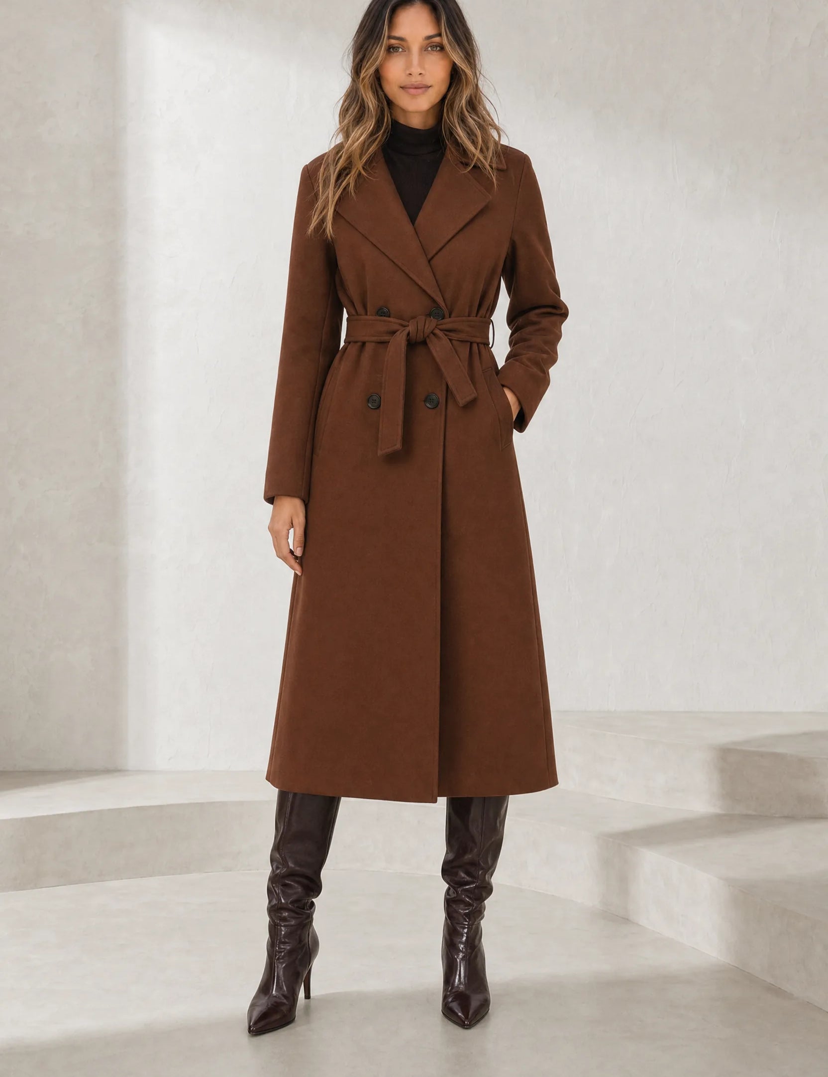 Manteau long marron ceinturé | Lounelle Paris