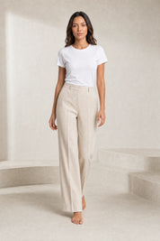 Pantalon beige coupe droite plissé | Lounelle Paris