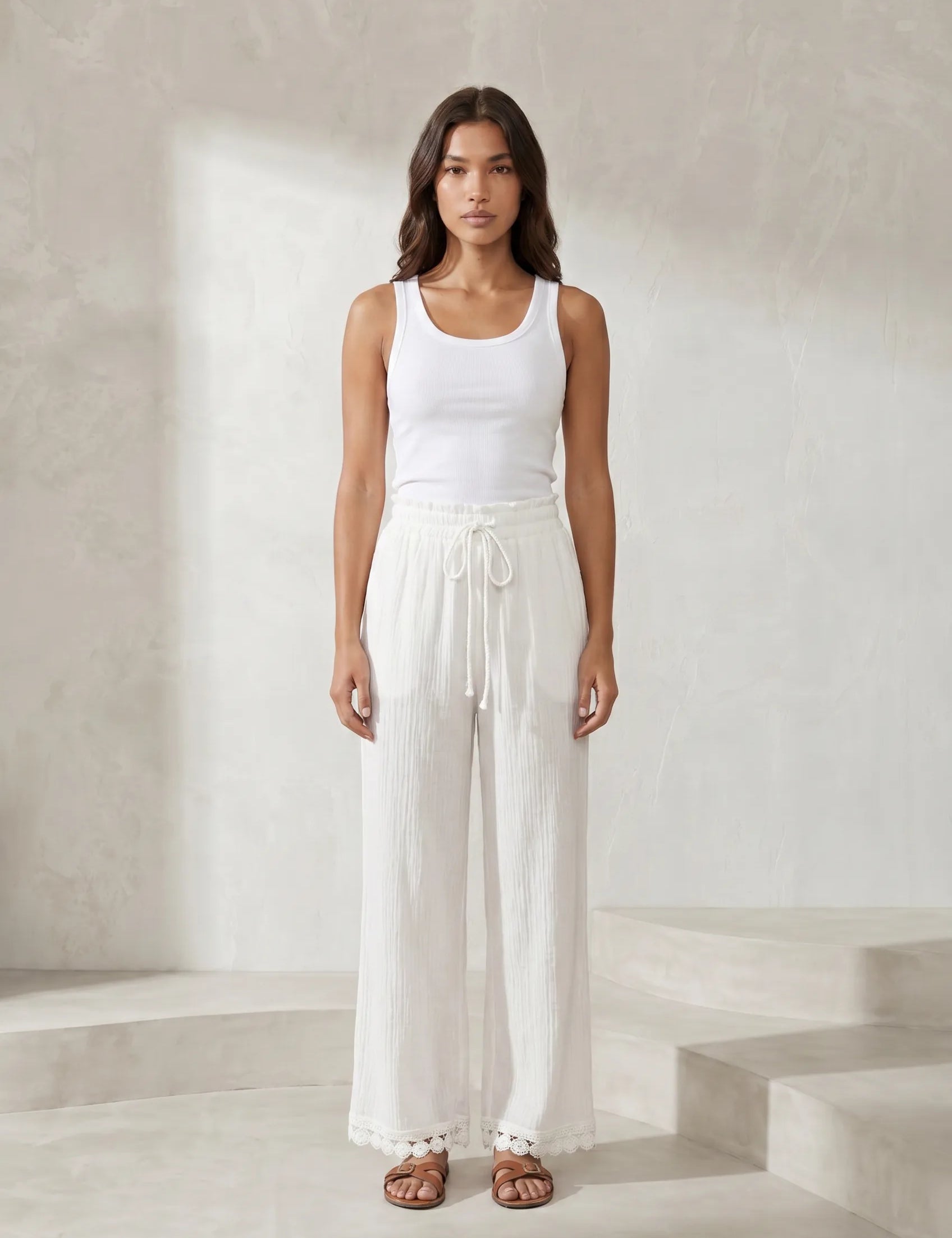 Pantalon blanc ample taille haute | Lounelle Paris