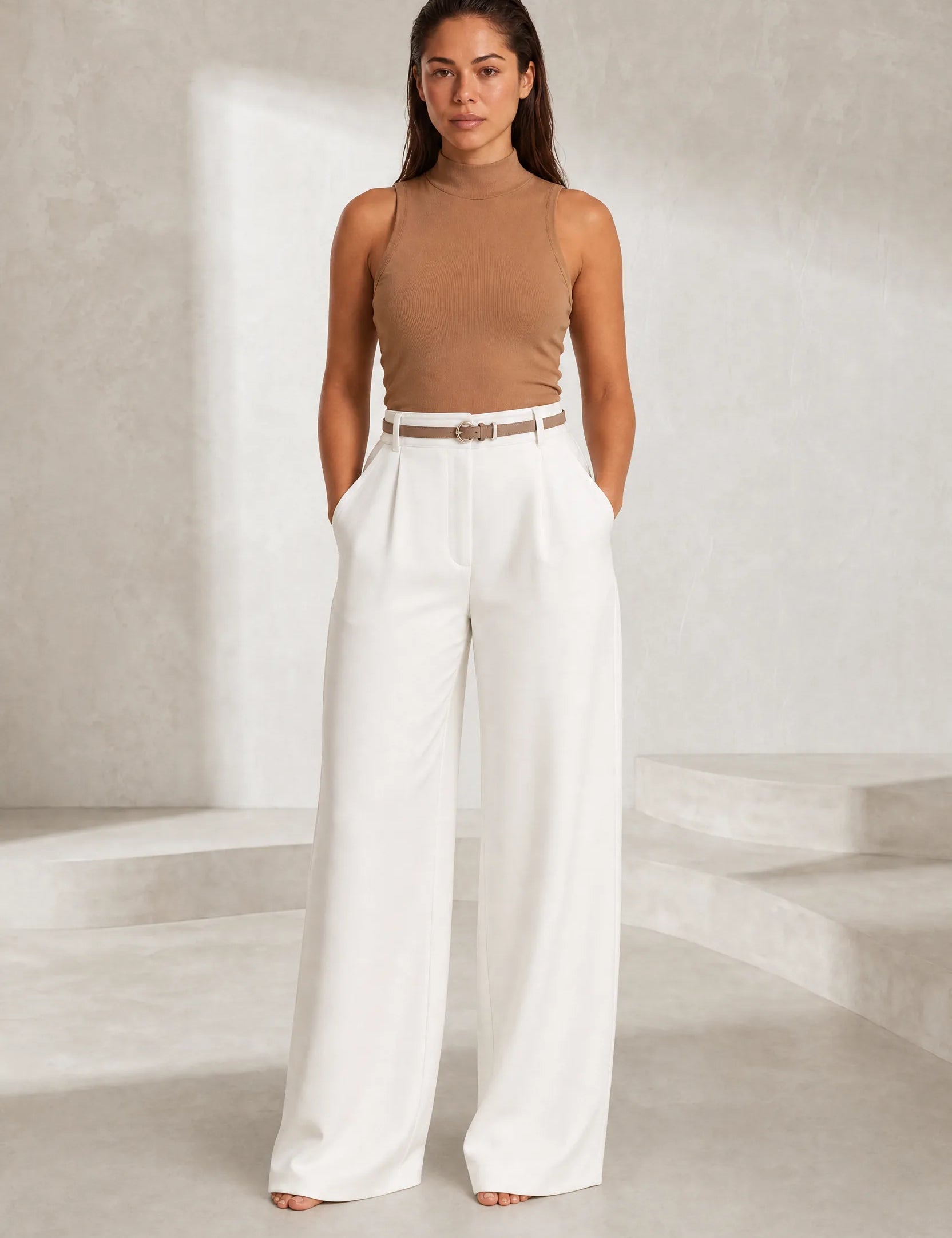 Pantalon fluide taille haute jambe large | Lounelle Paris