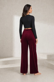 Pantalon large bordeaux taille haute en velours | Lounelle Paris