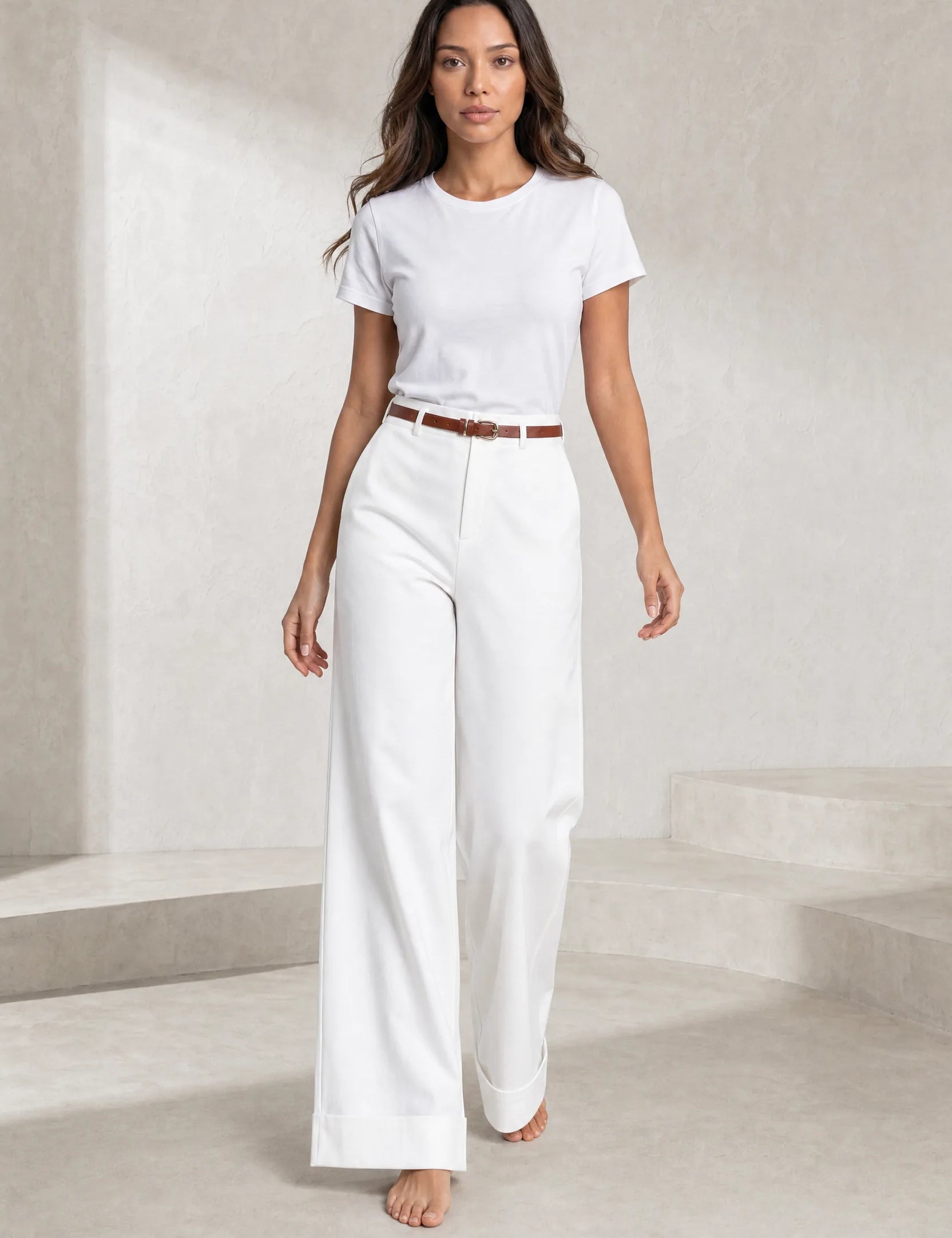 Pantalon large ceinturé taille mi-haute | Lounelle Paris