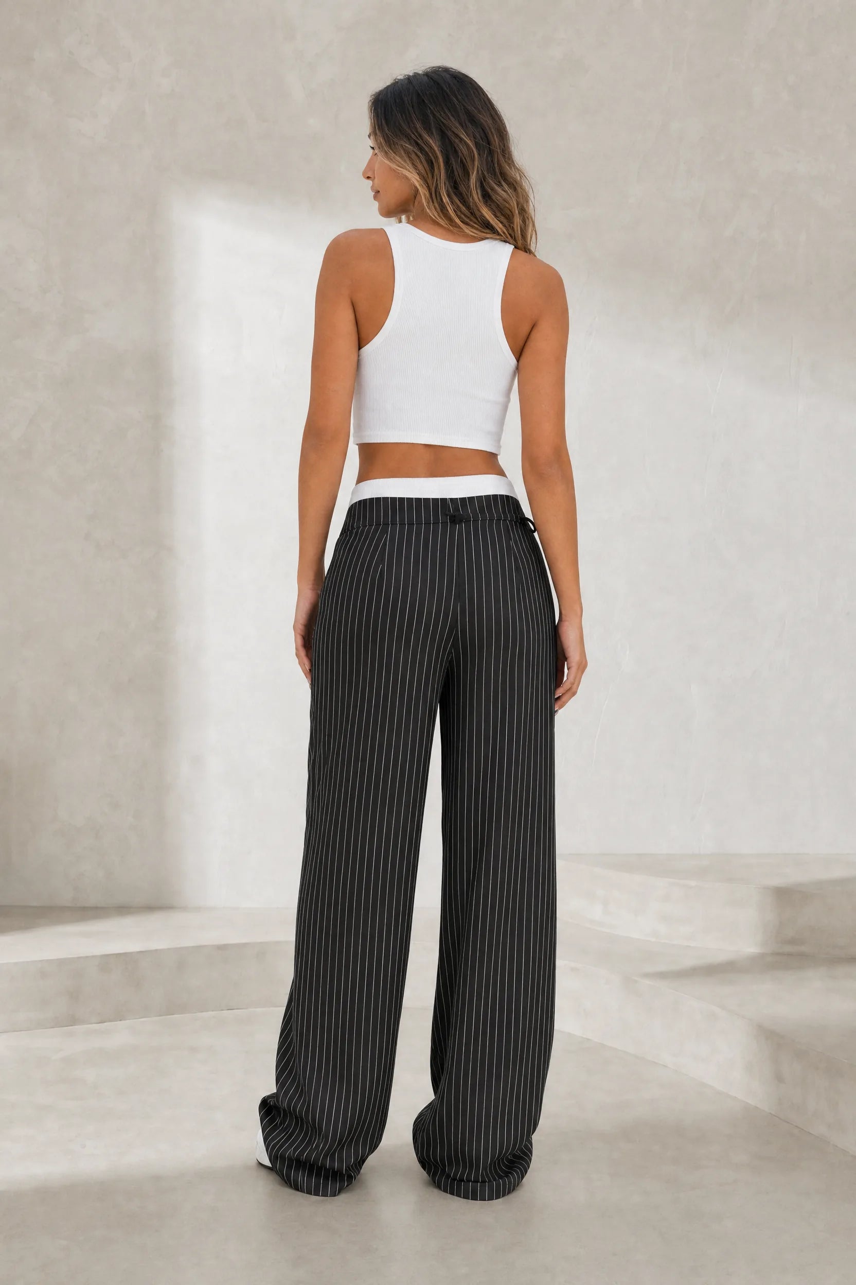 Pantalon large rayé taille haute | Lounelle Paris