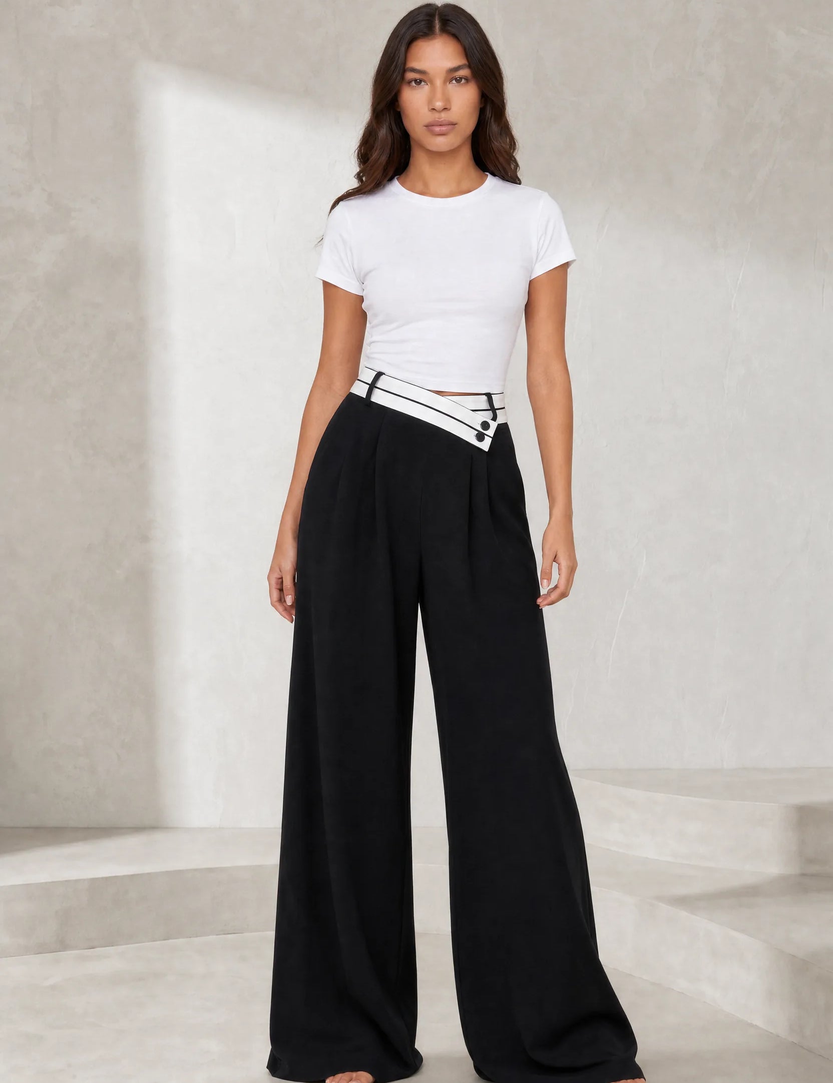 Pantalon large taille haute croisée | Lounelle Paris