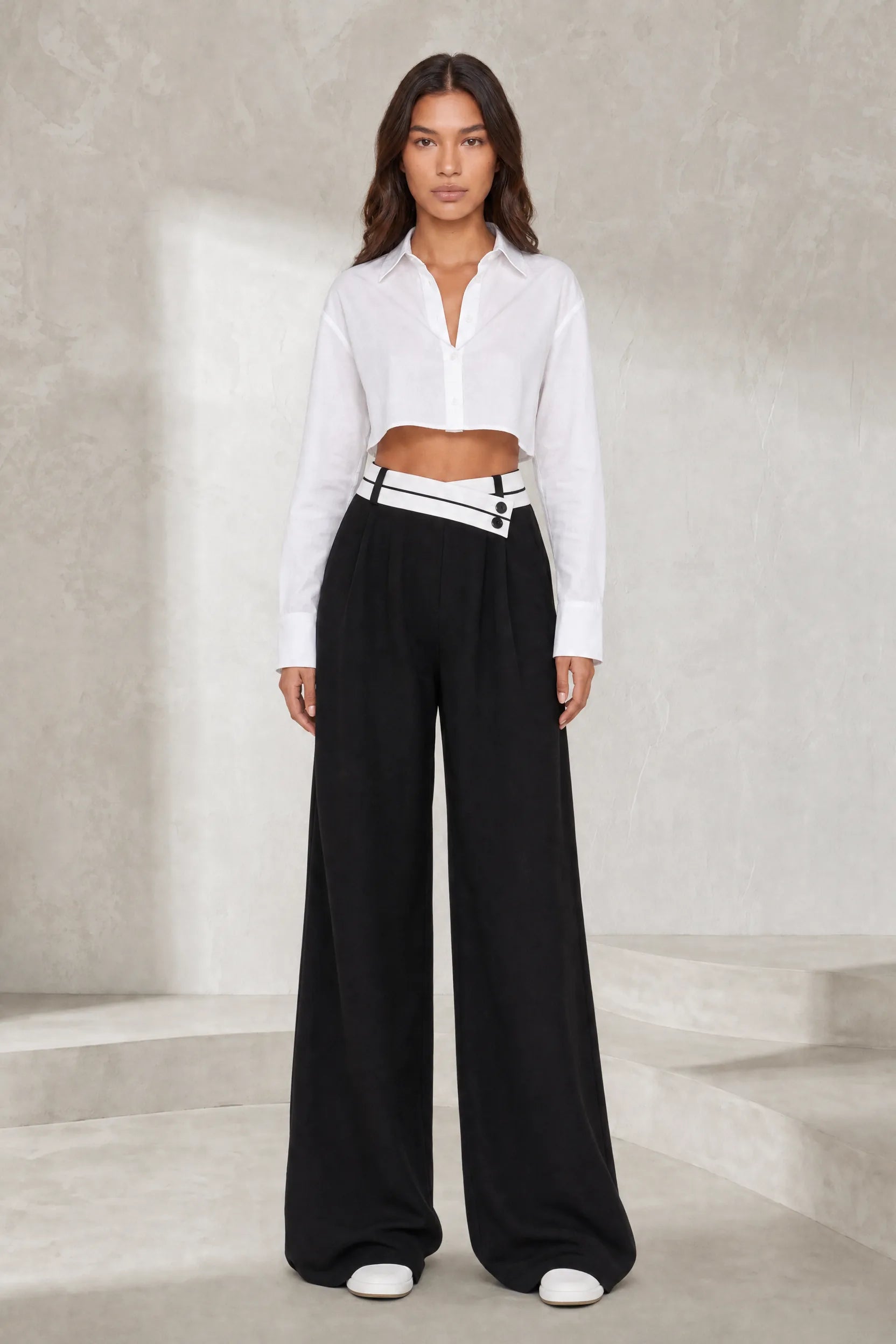 Pantalon large taille haute croisée | Lounelle Paris