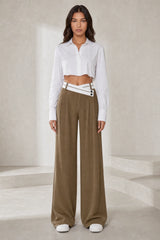 Pantalon large taille haute croisée