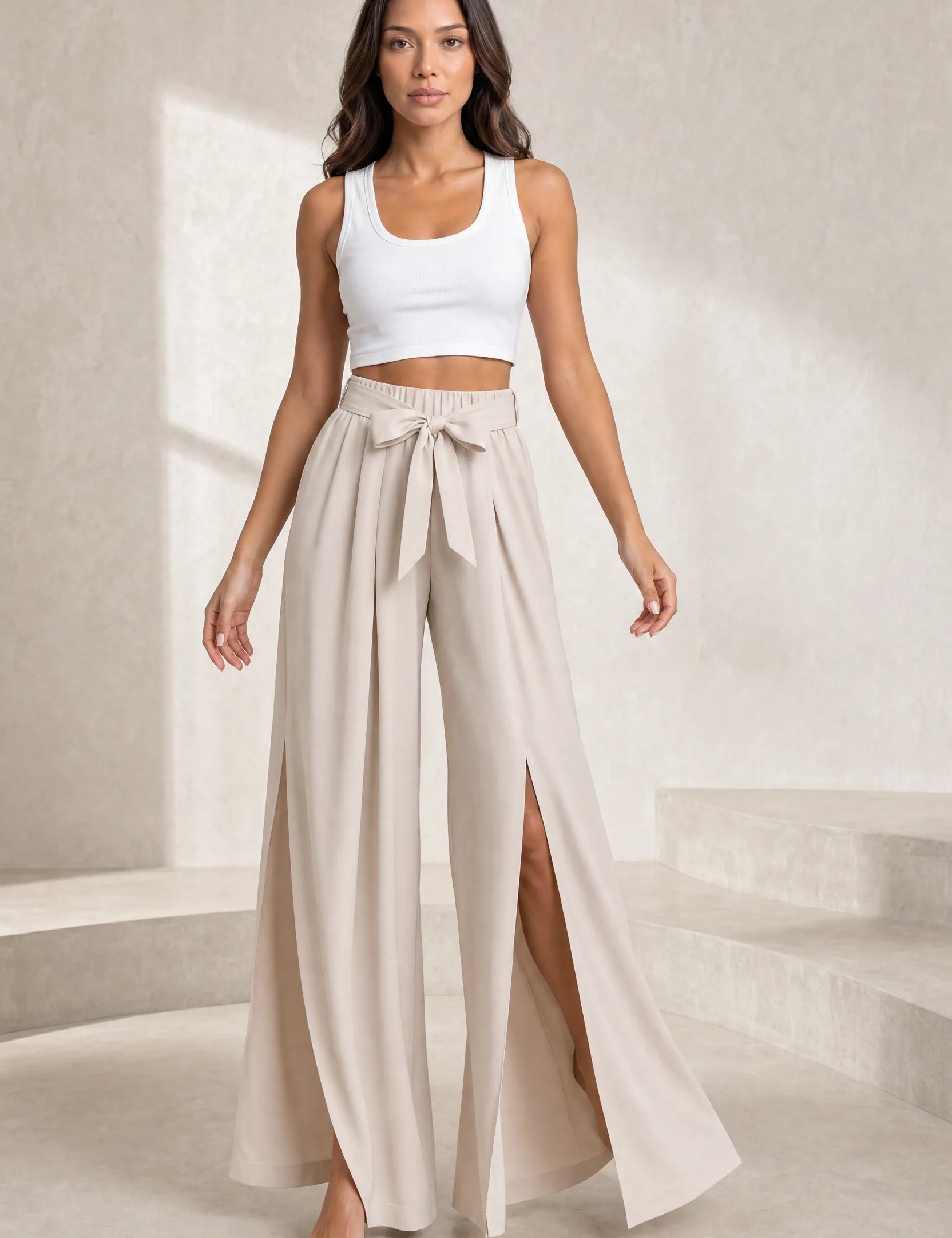 Pantalon large taille haute fendu | Lounelle Paris