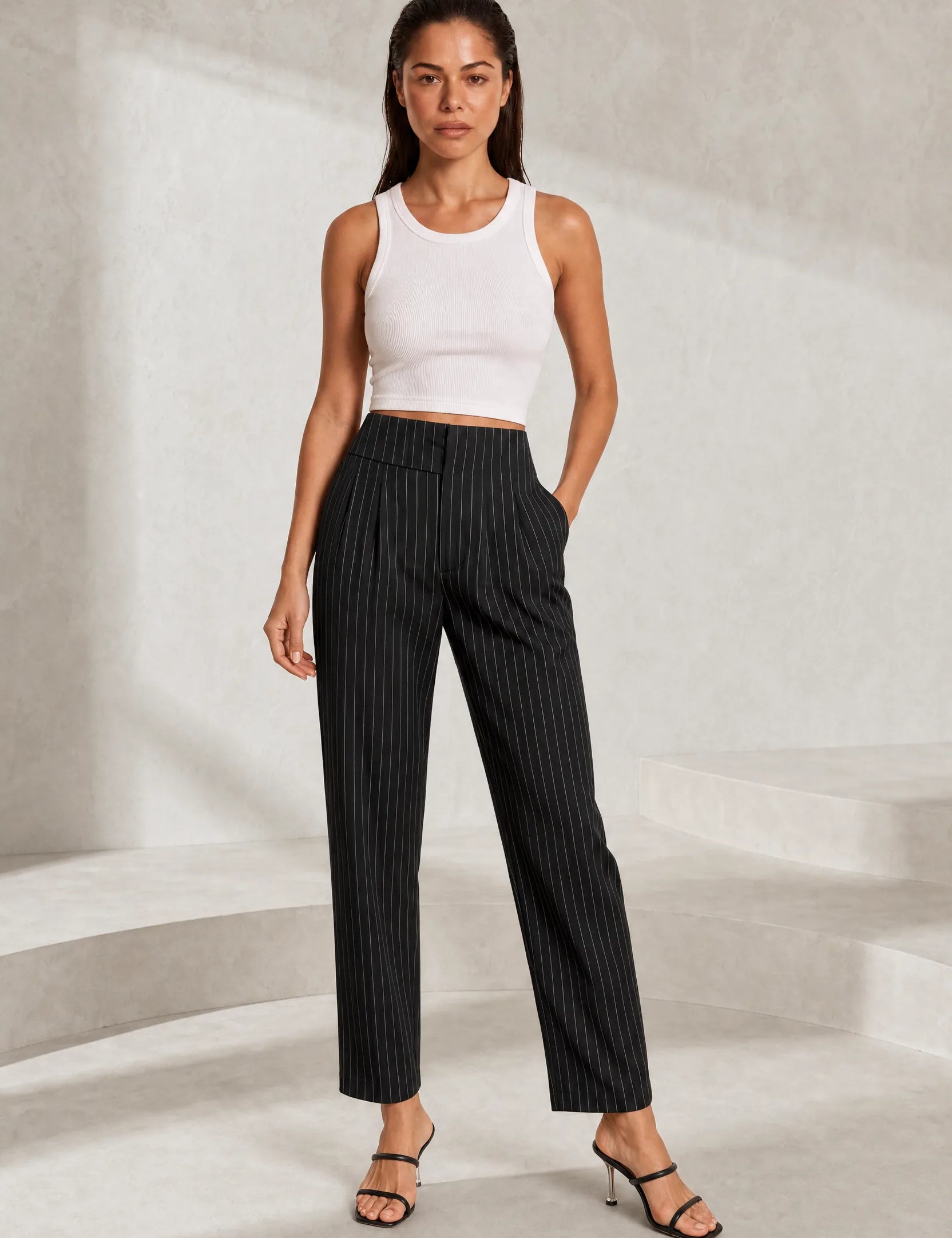 Pantalon tailleur rayé taille haute | Lounelle Paris
