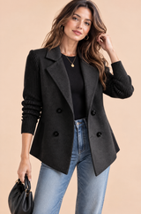 Schwarzer zweireihiger Blazer mit Reverskragen