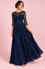 Dunkelblaues Maxikleid mit Spitzeneinsatz