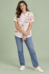 Offwhite T-Shirt mit Blumenmuster und Kragen