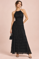 Schwarzes Plissee-Maxikleid