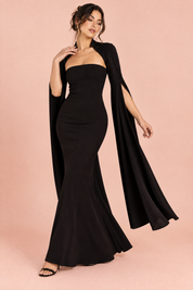 Robe longue noire moulante à encolure carrée | Vue en mouvement | Lounelle Paris