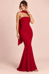 Rotes trägerloses Bandeau-Maxikleid mit Meerjungfrauen-Schnitt