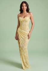 Gerüschtes Spitzenkleid in Hellgelb