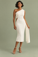 Weißes asymmetrisches Midikleid mit Bindegürtel