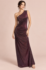 Burgunderfarbenes One-Shoulder-Paillettenkleid