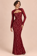 Rotes Spitzen-Maxikleid mit Herzausschnitt