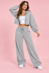 Cropped-Hoodie-Set mit Reißverschluss in Grau