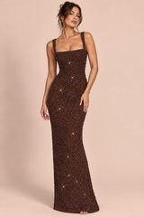 Pailletten-Maxikleid in Braun