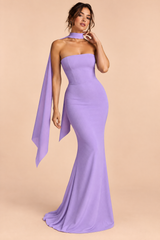 Lila trägerloses Bandeau-Maxikleid mit Meerjungfrauen-Schnitt
