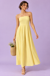 Gelbes trägerloses Maxikleid mit A-Linie