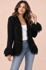 Schwarzer Cardigan mit Fransenbesatz