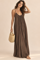 Fließendes rückenfreies Maxikleid Braun