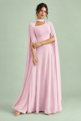 Rosa Maxikleid mit eckigem Ausschnitt und Cape-Ärmeln