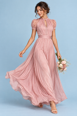 Rosa Volant-Maxikleid