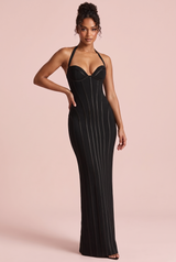 Schwarzes Korsett-Maxikleid mit Neckholder