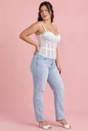 Top bustier blanc à empiècements transparents | Porté sur une autre silhouette | Lounelle Paris