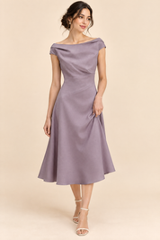 Robe trapèze violet jacinthe midi | Vue de face | Lounelle Paris