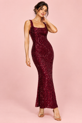 Pailletten-Maxikleid in Bordeaux